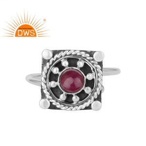 Bague en pierres précieuses couleur rubis naturelles, bijou fait à la main, grand format, en argent Sterling 925 - Product Image 1