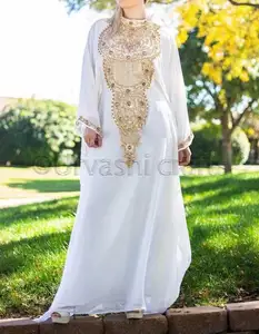 Alta Qualidade Modern Ouro E Branco Frisado Mão Trabalho Sexy Kaftan Marroquino Kaftans