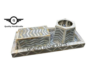 Plateau multifonctionnel classique en nacre incrustée motif chevron, artisanat de haute qualité, ensemble brûleur d'encens, décoration d'intérieur - Product Image 6