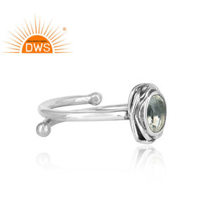 Anillo ajustable oxidado de amatista verde Natural, anillo apilable de Plata de Ley 925 de corte ovalado para todos los tamaños - Product Image 3