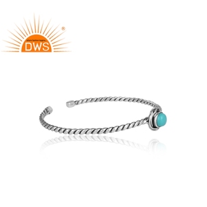 Twisted Arizona Turquoise Gemstone Bangle <b>Cuff</b> Jewelry 925 <b>Silver</b> Adjustable Oxidized Bangle Jewelry Wholesaler - Product Image 2