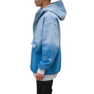 Chaqueta Vaquera Extra Grande para Hombre, 90% Algodón, 10% Poliéster, con Capucha, Cuello en V, Bolsillo Canguro, Cierre de Cremallera, Azul Wox J141, Ecológica - Product Image 5