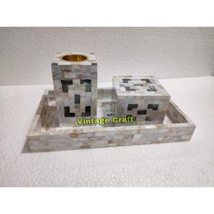 Vintage Craft Poli ACRYLIQUE TREAY SET Décoration de la Maison Plateau avec Perle Incrusté Poignée Oud Brûleur et Oud Box Animal Style - Product Image 5