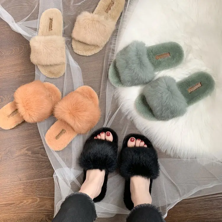 Maomao slippers women autumn and winter new Korean version of "lazy man real rabbit hair" slipper woman