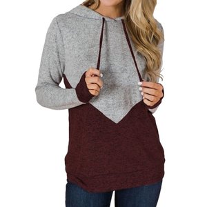Women Color Block Long Sleeve Drawstring Hooded Top - Product Image 2