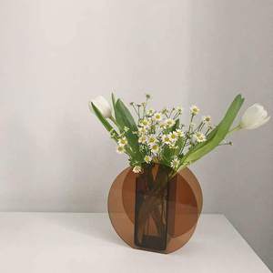 Jarrón de cristal marrón moderno para plantas, maceta de tamaño personalizado, vajilla para el hogar y el restaurante, florero decorativo de lujo para bodas - Product Image 3