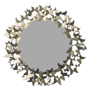 Espejo de pared de forma redonda de mariposa para habitación de invitados, espejo decorativo de pared de Metal y oro, para habitación de EE. UU. - Product Image 4