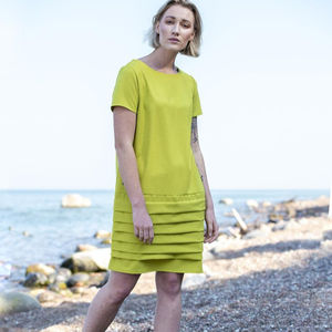 Vestido de lino de manga corta con cuello redondo para niña, vestido de tela de crepé de color amarillo, diseño a la moda - Product Image 4
