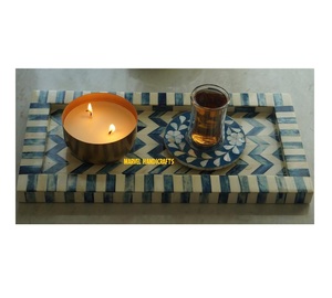 Bandeja de madera con incrustaciones de nácar y posavasos |   Bandeja de Servicio y Organizador de Almacenamiento para el Hogar, Decoración de Lujo para Ramadán y Eid, Quemador de Bakhoor y Oud - Product Image 1