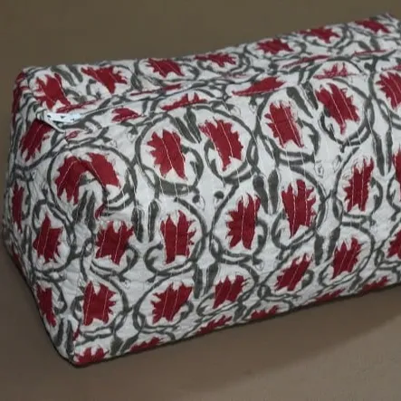 Jaipuri kırmızı sıcak çiçek tasarım el taşıma sevimli makyaj seti çantası el bloğu baskılı saf pamuk çantası HSYJJK789