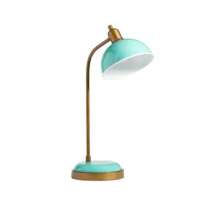 Lámpara de escritorio hecha a mano, diseño al por mayor, Impresión de logotipo único, elegante, moderno, clásico, turquesa, lámpara de mesa de estudio de Metal