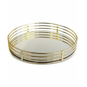 Tocador de lujo moderno, bandeja redonda de metal de latón con asas doradas, decoración ecológica para el hogar, bandeja de boda, bandejas de espejo decorativas - Product Image 4