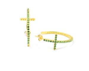 925 argent Sterling fait à la main classique goujon pierre de naissance Boho boucle d'oreille vert plaqué or pour cadeau de fête élégant croix boucles d'oreilles - Product Image 1