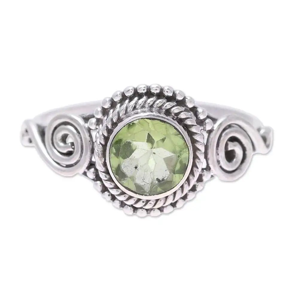 Verde peridot anel para meninas 925 jóias de prata jóias de prata esterlina anel de pedras preciosas naturais a granel por atacado fornecedores exportador