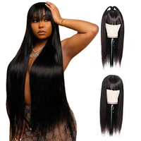 Wig Rambut Manusia Lurus Murah Grosir dengan Wig Buatan Mesin Penuh Poni Rambut Remy Peruvian Transparan/Hd Swiss Lace Wig