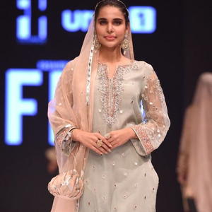 ELEGANT ORGANZA LONG <b>TOP</b> ,PANT DRESS EMBELLISH EMBROIDERY WITH CRYSTAL GLASS BEADS,DABKA,WORK for Party-WEAR/WEDDING@ 2022 - Product Image 1