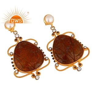 Boucles d'oreilles pendantes en plaqué or pour femmes, pierres précieuses, Agate blanche et perle, bijoux en argent, styliste, livraison gratuite - Product Image 2