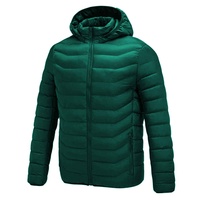 Veste à capuche matelassée marron pour homme, coupe-vent en polyester, décontractée, fermeture éclair, coupe régulière, couleur unie