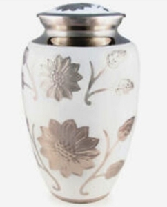 Urna de cremación de metal artesanal, urna de cremación para adultos grabada en rosa, urnas de cremación de calidad superior con acabado de esmalte blanco funerario - Product Image 3