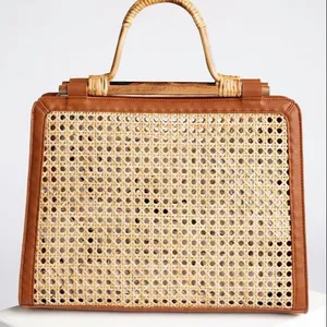 2024 Hot Trend Bali Rattan Bags Women's Fashion Handbags with Wooden Wicker Straw Lining Handmade Handicraft Wholesale Vietnam