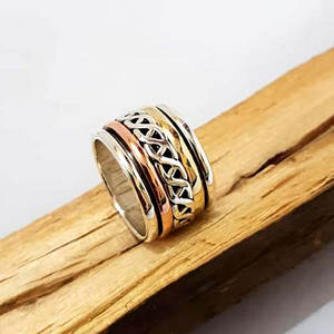 Bague en argent sterling 925 faite à la main trois tons spinner de haute qualité AAA + pour l'utilisation des doigts prix d'usine certificat IGI - Product Image 2