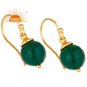 Boucles d'oreilles rondes en onyx vert, argent 925 plaqué or, boucles d'oreilles de créateur, fournisseur de bijoux indiens - Product Image 2