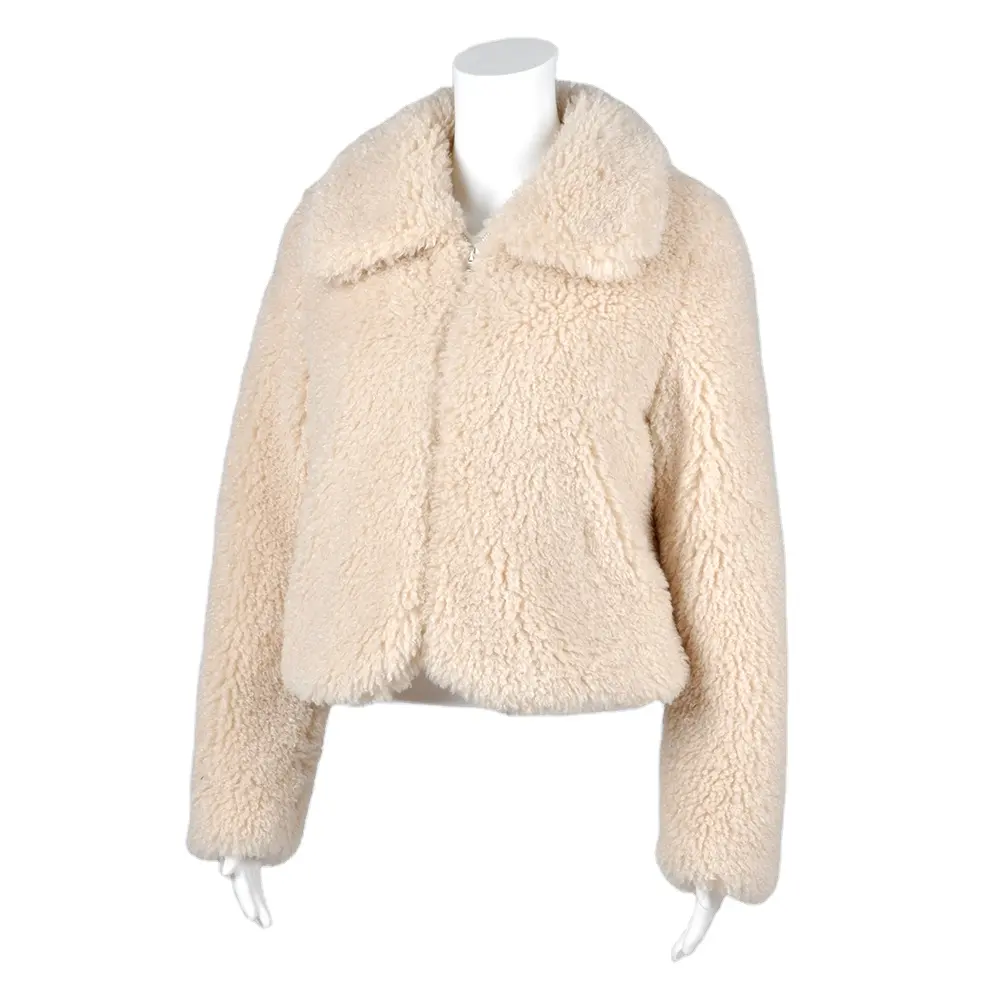 Customized Women Winter Korean Style Simple Flat Collar Coat For Wool Faux Fur Jacket