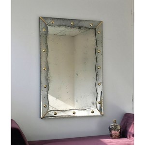 Antiqued <b>Mirror</b> with Brass Detailed, <b>Large</b> Wall <b>Mirror</b>, Frameless Antiqued <b>Mirror</b>, - Product Image 1