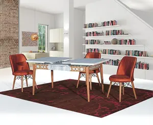 Genova Laser Cutting Dining Expandable Dining Tables with 6 Gold Chairs Dining Room Furniture Home Furniture Wooden Modern