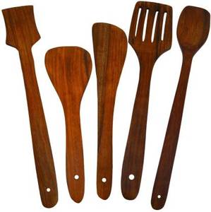 Ensemble de 7 couverts en bois de mangue 100% naturel, écologiques, modernes et minimalistes, pour servir les aliments, cuillère extensible, ustensiles de cuisine - Product Image 2