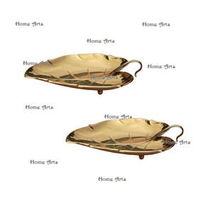 Ensemble de 2 plats de service en aluminium en forme de feuille de couleur or pour dessert au prix le plus bas - Product Image 6