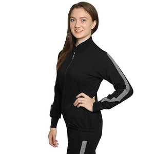 Survêtement pour femmes, en couleur noire, avec fermeture éclair, top décontracté, vente en gros, - Product Image 2