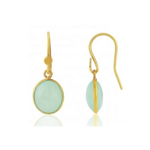 Último diseño Vintage 925 plata esterlina chapado en oro Calcedonia pendientes de gota de piedras preciosas regalos de bodas para mujeres a granel al por mayor - Product Image 1