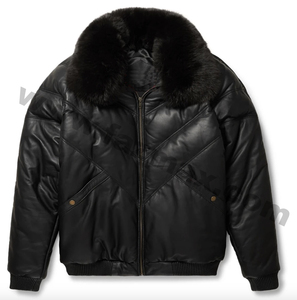 แจ็คเก็ตหนังฟอง V-Bomber สีดําแจ็คเก็ตผ้านวมแจ็คเก็ตผู้ชายไฮสตรีทจากปากีสถาน - Product Image 1