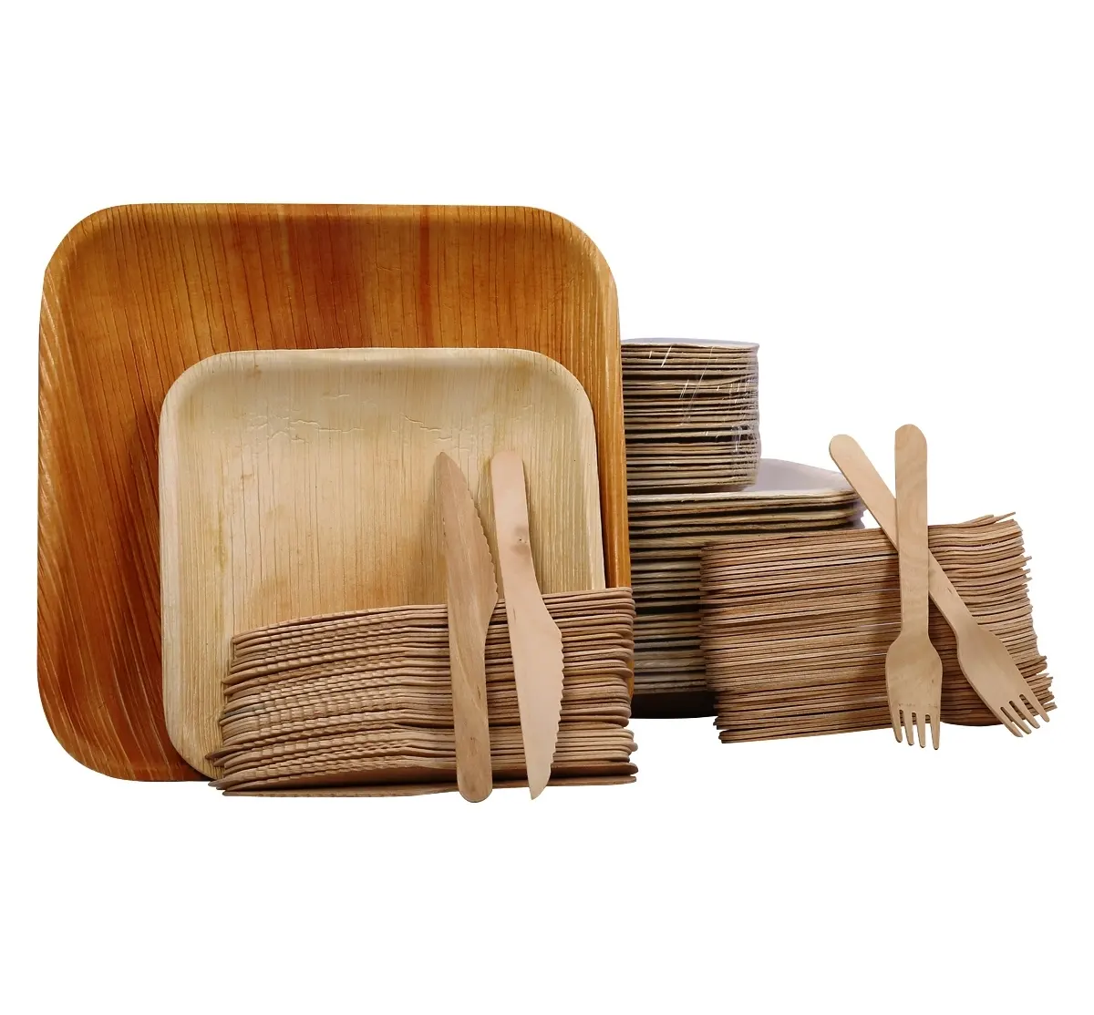 Placas de festa de bambu biodegradáveis, ecológicas para jantar 100% naturais resistentes para áreas externas, casamentos