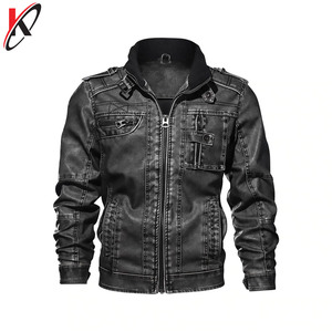 Veste en cuir de moto homme cool vêtements d'extérieur d'hiver enduits pour hommes - Product Image 2