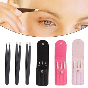 3 Pcs/set Grooming Tweezer Eyelashes Eyebrow Stainless Steel Tweezers Set With Storage Bag Makeup Tools, - Product Image 2