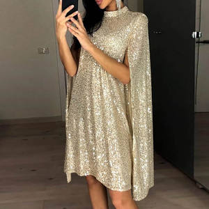 Robe de Cocktail pour femmes, à col Mandarin, tenue décontractée de fête, manches longues, cape, ample, paillettes, Sexy, printemps, 2020 - Product Image 1