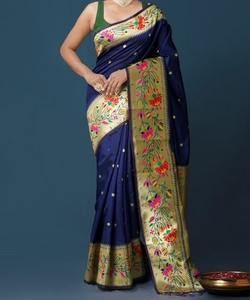 Travail de pierre lourde Les dames portent des tissus de soie doux en saree avec un chemisier non cousu par Ethnicgarment Export Quality Collection Alphanumero - Product Image 3