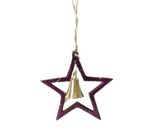 METAL PURPLE NEW ARRIVAL 2020 STAR WITH BELL CHRISTMAS <b>TREE</b> DECORATION HOME DECOR HANGING ORNAMENT - Product Image 1