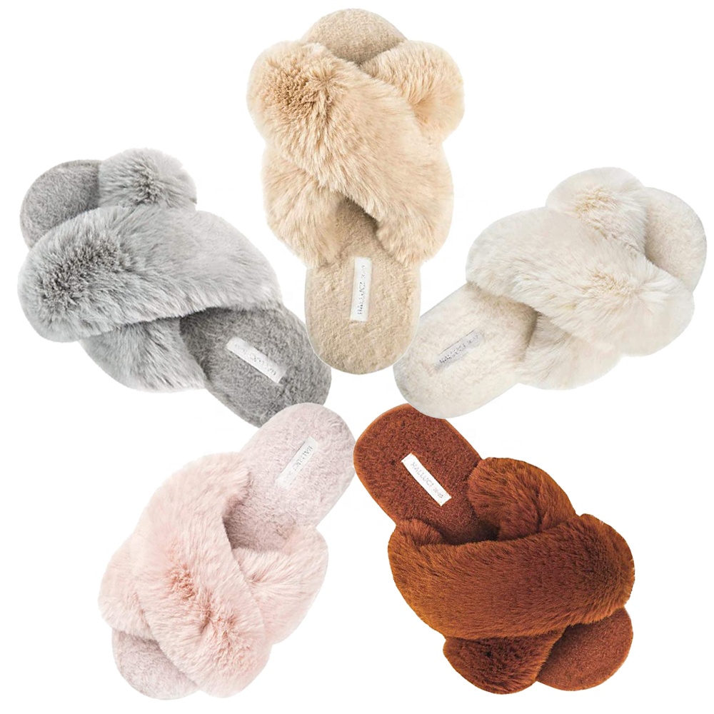 Fluffy Halluci Women's Cross Band Slippers Best Fuzzy