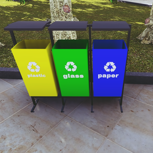 Outdoor Rubbish Bin for Street Recycle Trash Bin Dustbin Recycling Bin Metal Stainless Steel Iron with Ashtray 3 Compartment