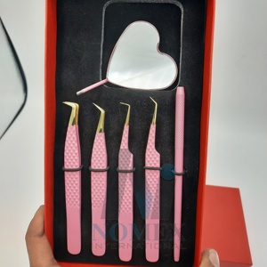 Pinzas para Extensión de Pestañas Rosadas con Dorado, Pinzas Puntiagudas con Espejo de Inspección de Pestañas a Precios de Mayoreo - Product Image 6
