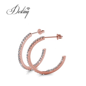 Pendientes de Aro Pequeños y Sencillos Adornados con Cristales <span class=keywords><strong>Swarovski</strong></span>, Hipoalergénicos, Plata Daisini 925, Pendientes para Mujer - Product Image 6