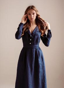 Vestido de lino de crepé negro para mujer, traje sexy de manga larga con cuello vuelto, sólido, largo hasta el suelo - Product Image 2