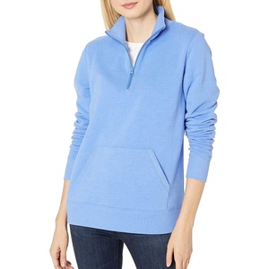 <b>Women's</b> Long Sleeve Lightweight Fleece <b>Quarter</b> <b>Zip</b> <b>Sweatshirts</b> with Front Pocket Stand Collar Winter Fashion Tops Wholesale - Product Image 1