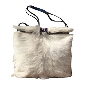 Nouveauté Sac fourre-tout décontracté en cuir de chèvre véritable et fourrure, de haute qualité, ethnique, bohème, unique, avec logo 'ins' en coton, pour femme, à deux poignées - Product Image 2