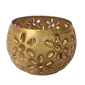 Indian Metal Iron Votive Roly Poly Chitai Diseño último y moderno Metal Gold Candle Bowl Atractivo Metal Tealight Holder - Product Image 2