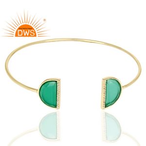 CZ & Green <b>Onyx</b> Gemstone Cuff <b>Bracelet</b> Jewelry Supplier Gold Plated 925 Silver Half Moon Design Cuff <b>Bracelet</b> Wholesaler - Product Image 2