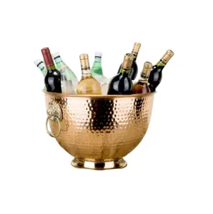 Customized Design Wine Bottle Chiller Copper and Steel Ice Tub Manufacturer Custom Design Handmade Wine Tub Wholesale